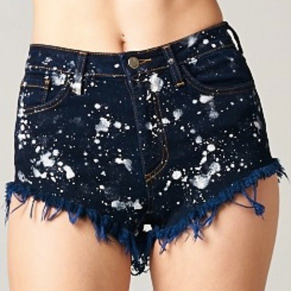 🌈🌌 Dark Bleached High Waisted Jean Shorts 💗 - Picture 1 of 7